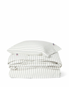 Lexington Stripe Cotton Flannel Duvet Cover Set White/Green/Beige