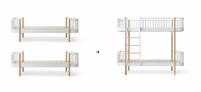 Oliver Furniture Conversion Kit 2 Wood Original Beds to Bunk Bed White/Oak