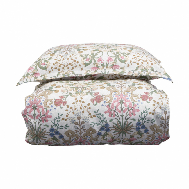Borås Cotton Beatrice Duvet Cover Set Multi with floral pattern in pink, beige, and green