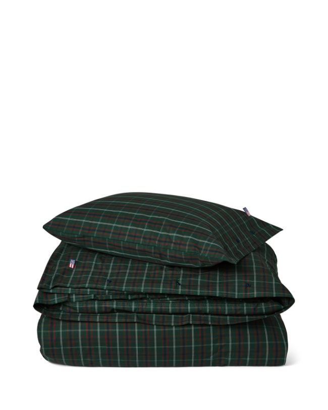 Lexington Checked Cotton Percale Peittoasetelma Vihreä/Laivastonsininen