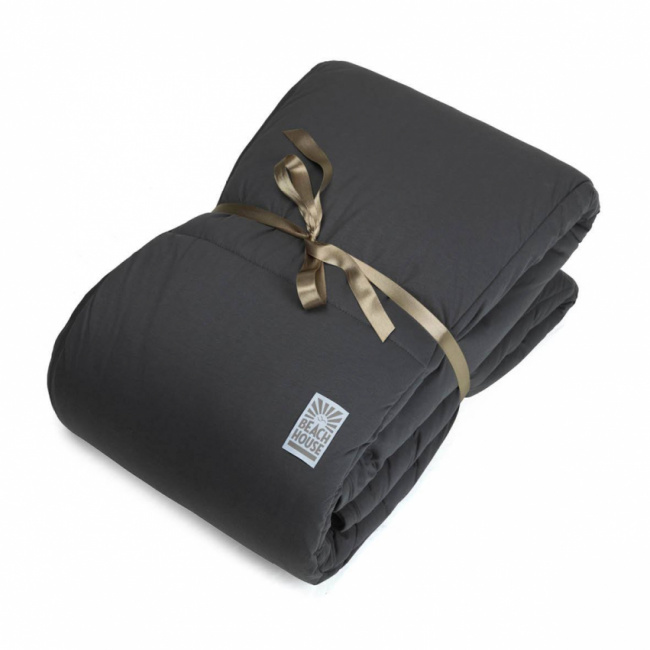 Beach House Quilt Gray with Satin Ribbon and Logo