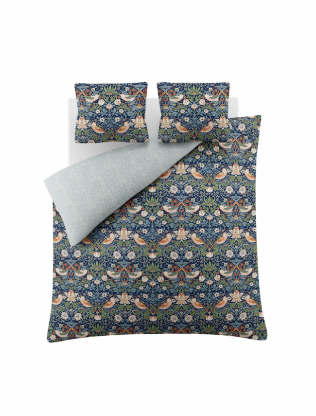 William Morris Duvet Cover Set Strawberry Thief Indigo