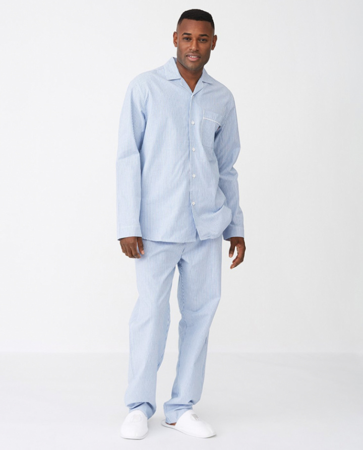 Lexington Unisex Organic Cotton Pajama Pyjamas set Blue/White ryhmässä Vuodevaatte / Pyjama / Yöpaita @ Sängvaruhuset Elgen (10007013_565000)