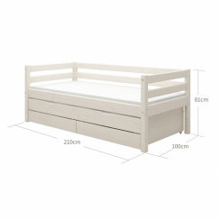 Flexa Classic Single Bed with Pull-Out Bed and Drawers White Washed 90x200 cm